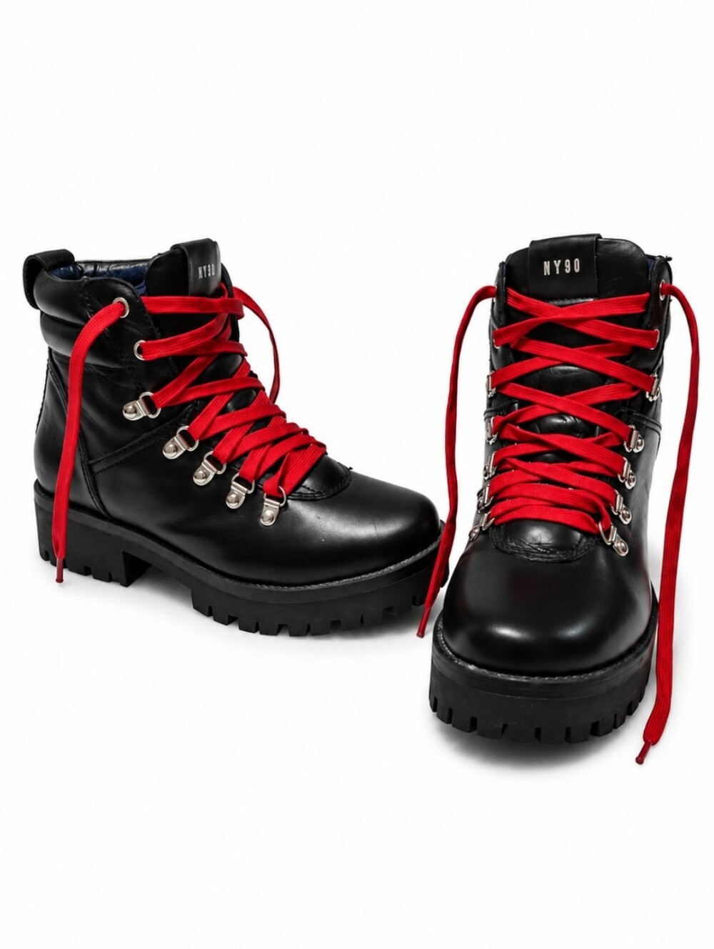 Steve Madden Women's Sz 9.5 Buzzer Black Leather Combat Boots with Red Laces